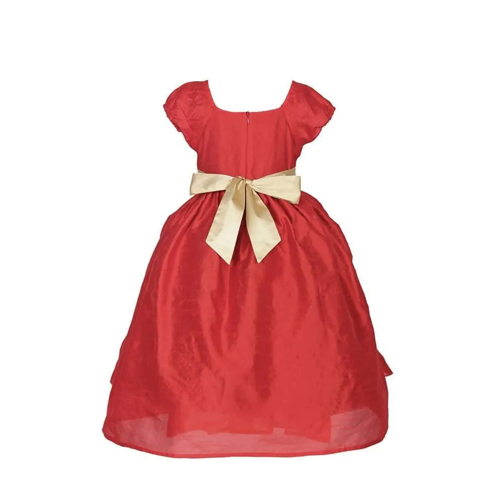 Asmaani Baby Girl's Red Color Satin Party Full Length Dress (AS-DRESS-22004)