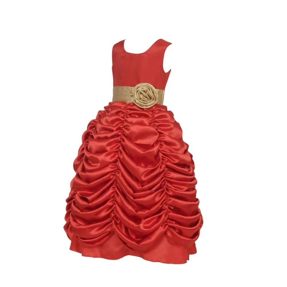 Asmaani Baby Girl's Red Color Satin Party Wear Full Length Dress (AS-DRESS-22022)