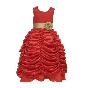 Asmaani Baby Girl's Red Color Satin Party Wear Full Length Dress (AS-DRESS-22022)