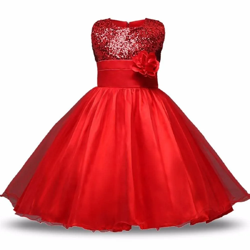 Asmaani Baby Girl's Red Color Satin Trendy Full Length Dress (AS-DRESS-22043)