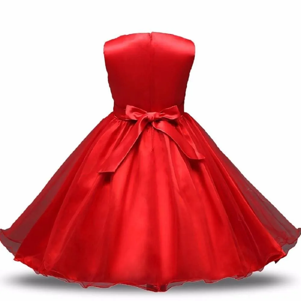 Asmaani Baby Girl's Red Color Satin Trendy Full Length Dress (AS-DRESS-22043)