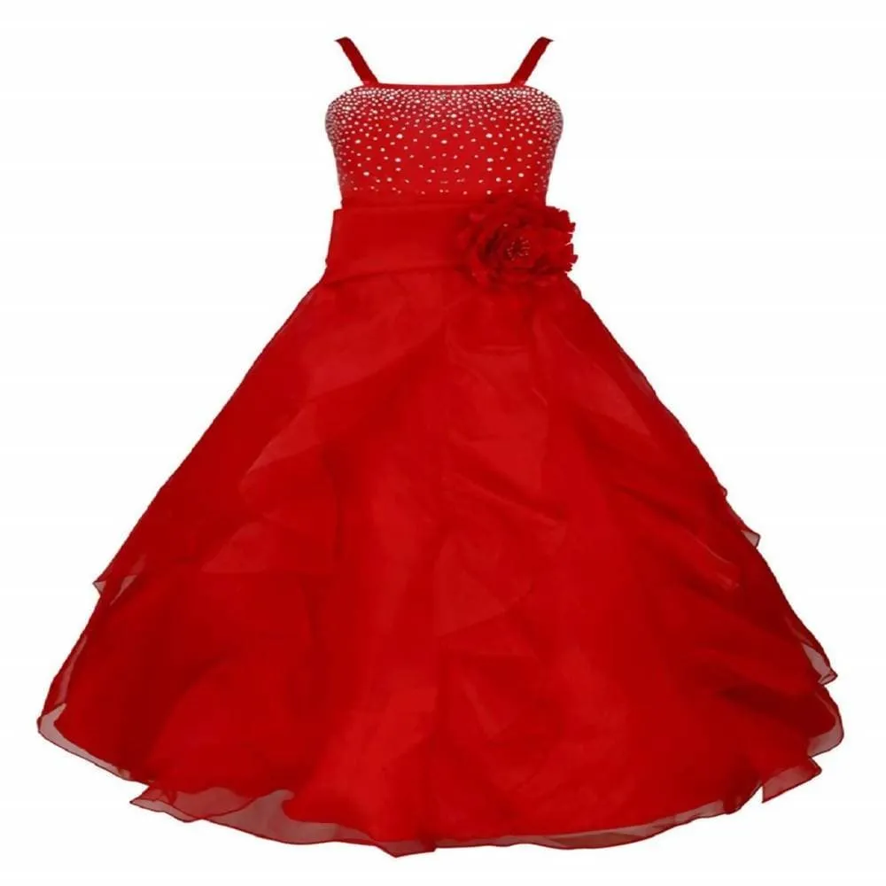 Asmaani Baby Girl's Red Colour Satin A-Line Maxi Full Length Dress (AS-DRESS-22085)