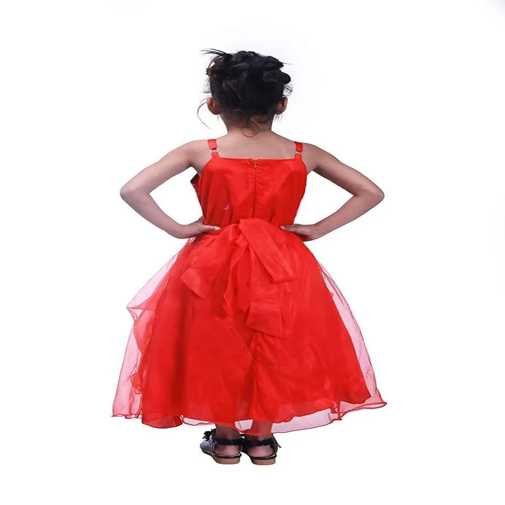 Asmaani Baby Girl's Red Colour Satin A-Line Maxi Full Length Dress (AS-DRESS-22085)