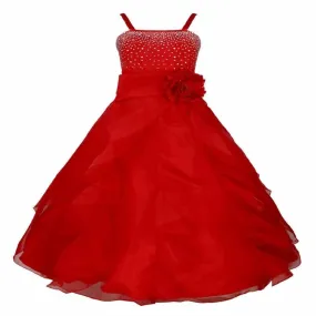 Asmaani Baby Girl's Red Colour Satin A-Line Maxi Full Length Dress (AS-DRESS-22085)