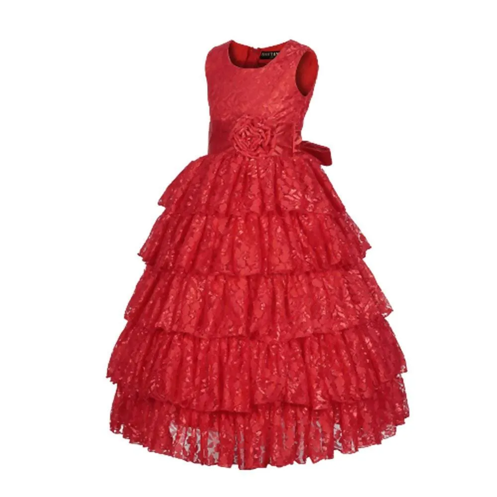 Asmaani Baby Girl's Red Colour Satin A-Line Maxi Full Length Dress (AS-DRESS-22109)