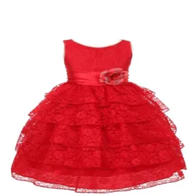 Asmaani Baby Girl's Red Colour Satin A-Line Maxi Full Length Dress (AS-DRESS-22109)