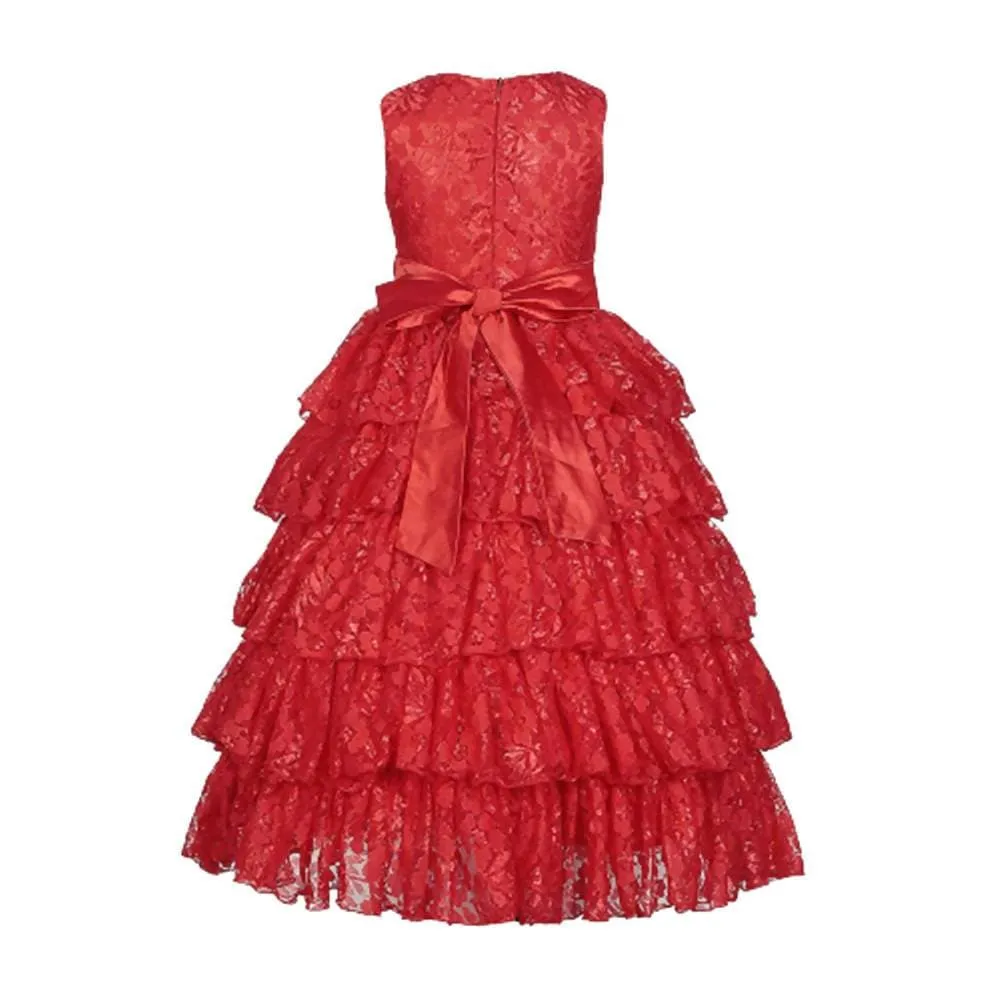 Asmaani Baby Girl's Red Colour Satin A-Line Maxi Full Length Dress (AS-DRESS-22109)