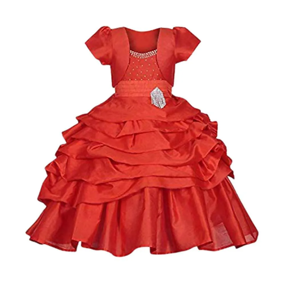 Asmaani Baby Girl's Red Colour Satin A-Line Maxi Full Length Dress (AS-DRESS-22117)