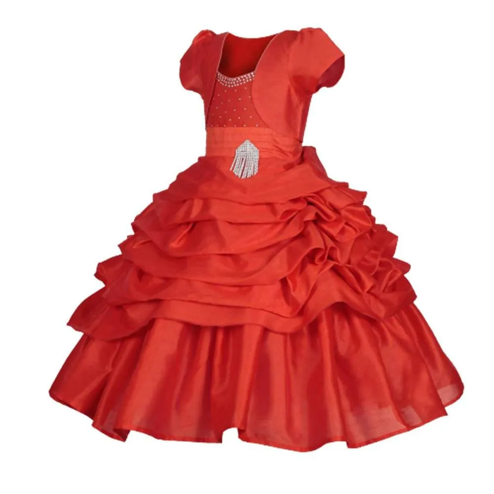 Asmaani Baby Girl's Red Colour Satin A-Line Maxi Full Length Dress (AS-DRESS-22117)