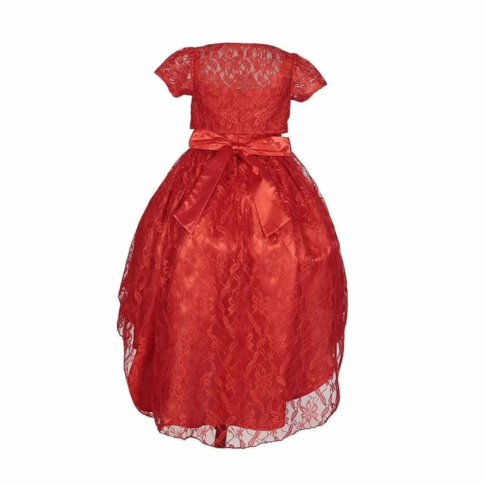 Asmaani Baby Girl's Red Colour Satin A-Line Maxi Full Length Dress (AS-DRESS-22157)