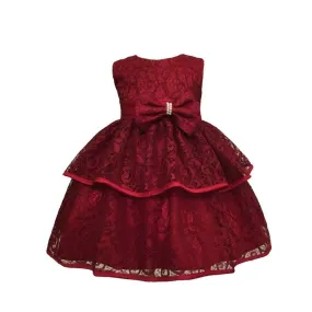 Asmaani Baby Girl's Red Colour Satin A-Line Maxi Full Length Dress (AS-DRESS-22200)