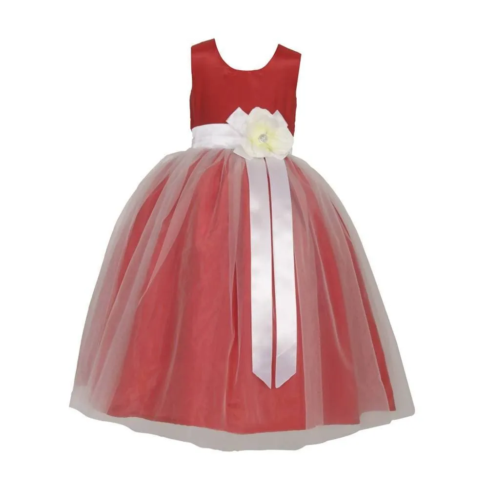 Asmaani Baby Girl's Red fancy Satin Full Length Dress (AS-DRESS-22023)