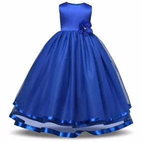 Asmaani Baby Girl's Royal Blue Color Satin A-Line Maxi Full Length Dress (AS-DRESS_22062)