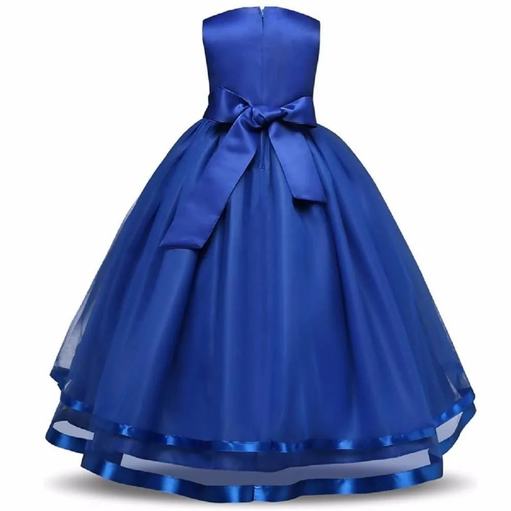 Asmaani Baby Girl's Royal Blue Color Satin A-Line Maxi Full Length Dress (AS-DRESS_22062)