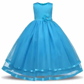 Asmaani Baby Girl's Sky Blue Satin A-Line Maxi Full Length Dress (AS-DRESS-22060)