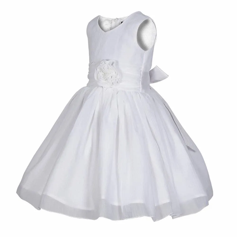 Asmaani Baby Girl's White Colour Satin A-Line Maxi Full Length Dress (AS-DRESS-22170)