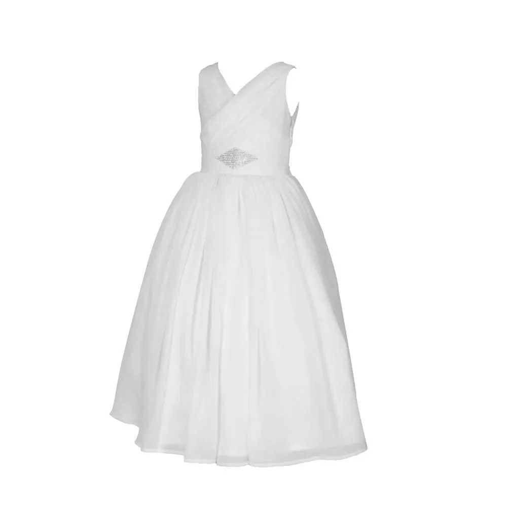 Asmaani Baby Girl's White Satin A-Line Maxi Full Length Dress (AS-DRESS-22002)