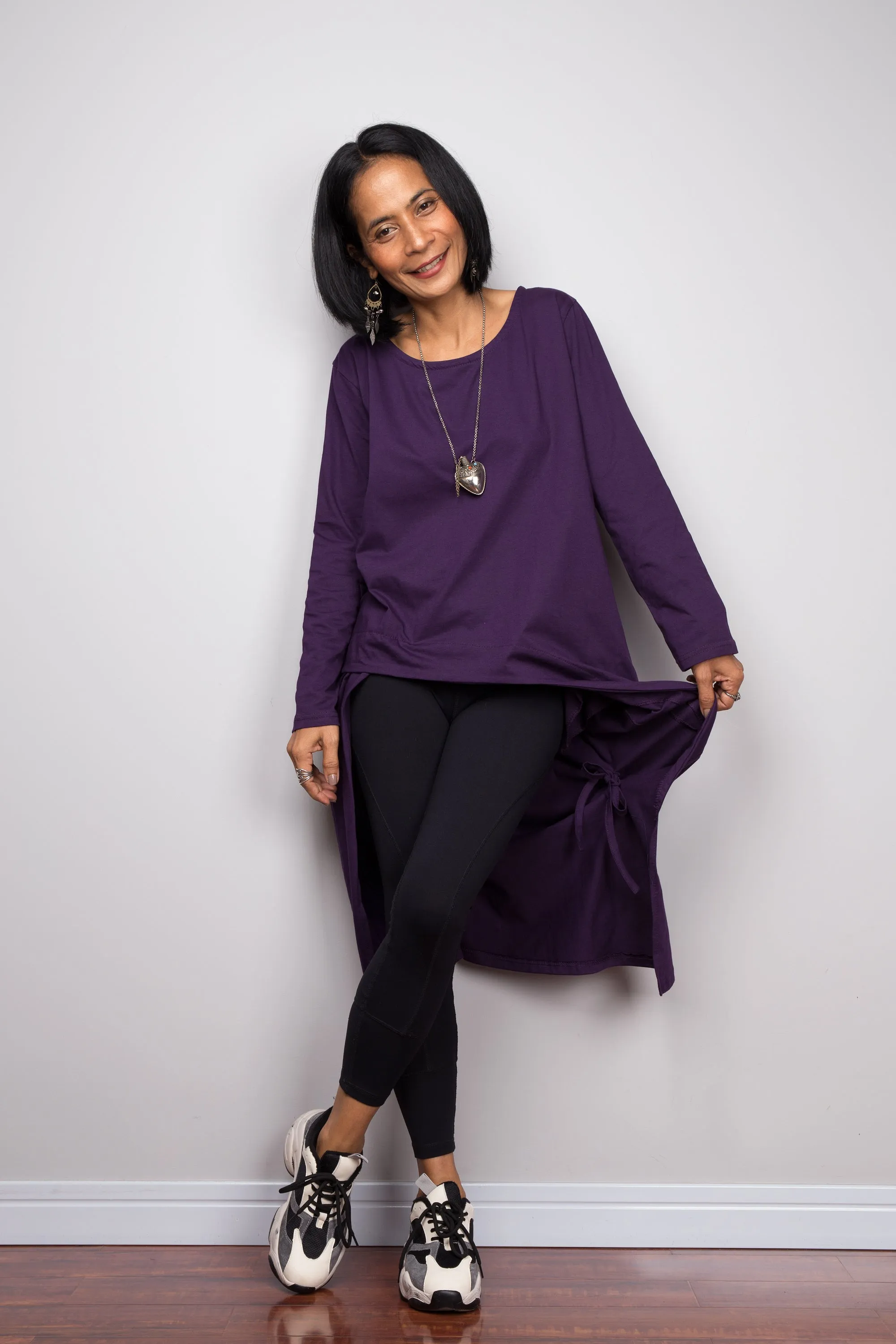 Asymmetrical purple tunic dress