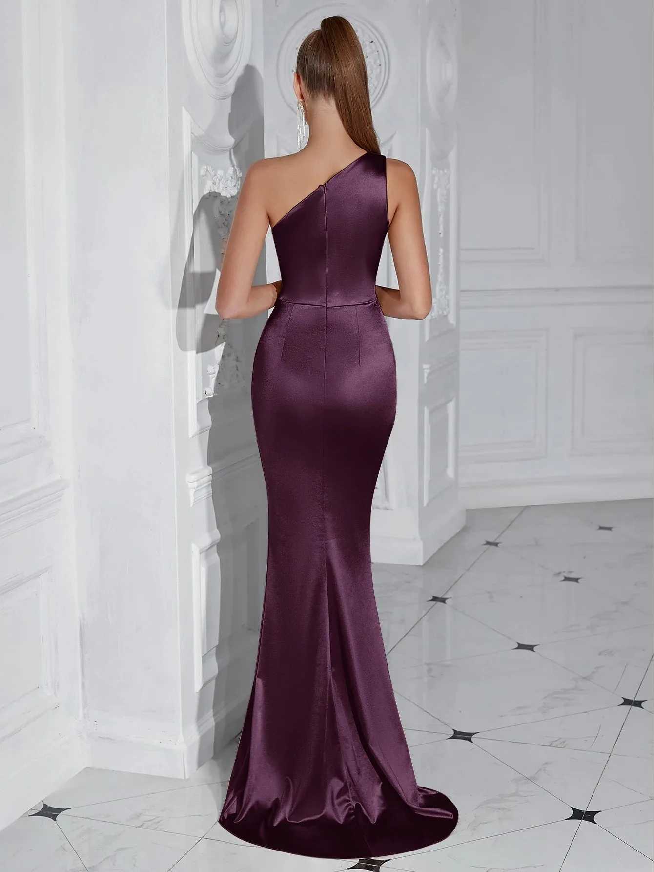 Asymmetrical Siren's Silhouette Evening Gown Sweep Train Dress