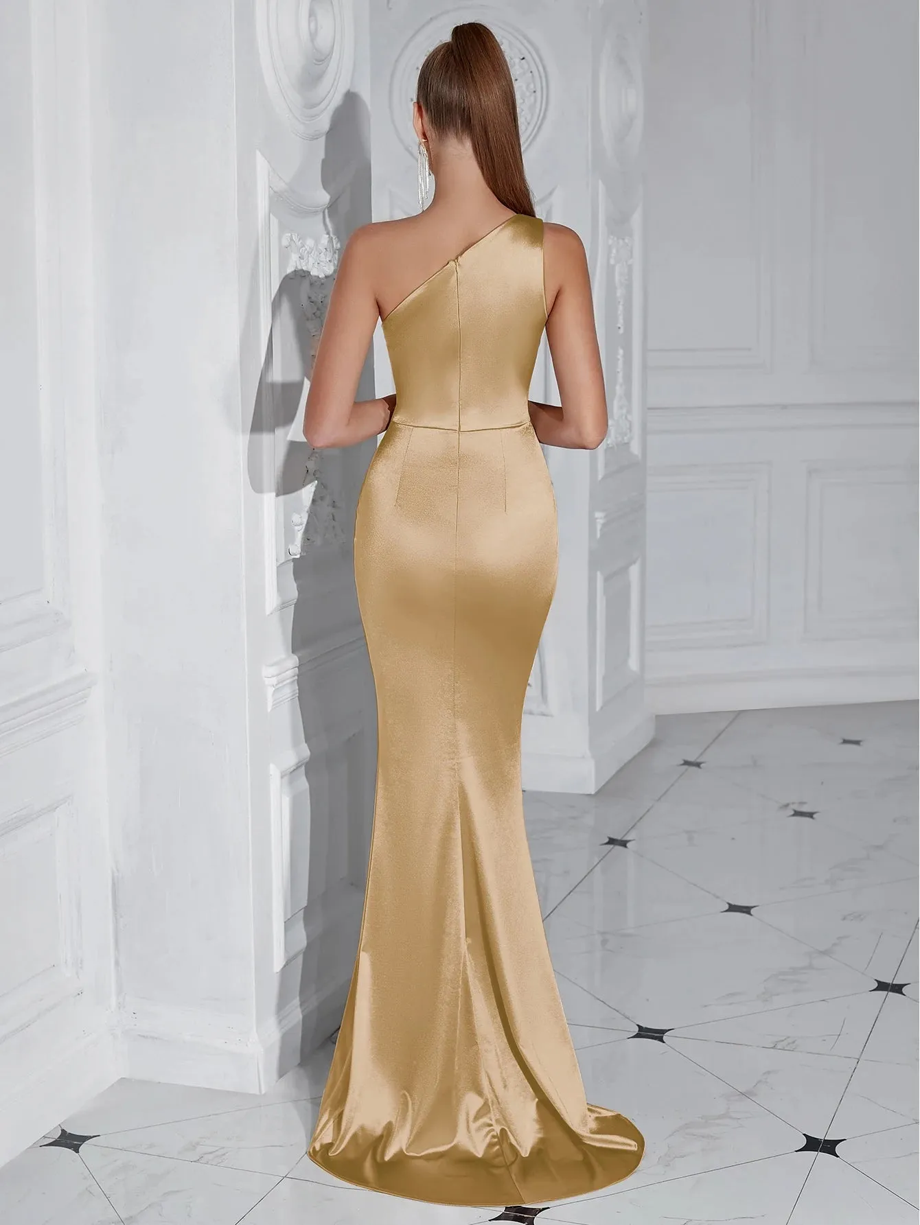 Asymmetrical Siren's Silhouette Evening Gown Sweep Train Dress