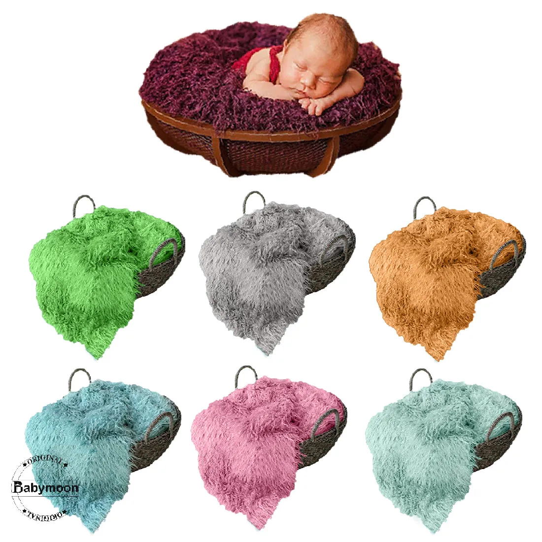 Babymoon Faux Fur Throw Basket Filler Blanket Baby Photography Photoshoot Props Flokati - light  Brown 56*46 CM