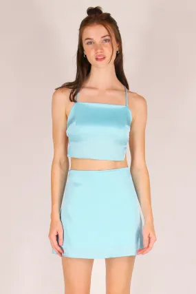 Backless Crop Top and Skirt - Baby Blue Satin