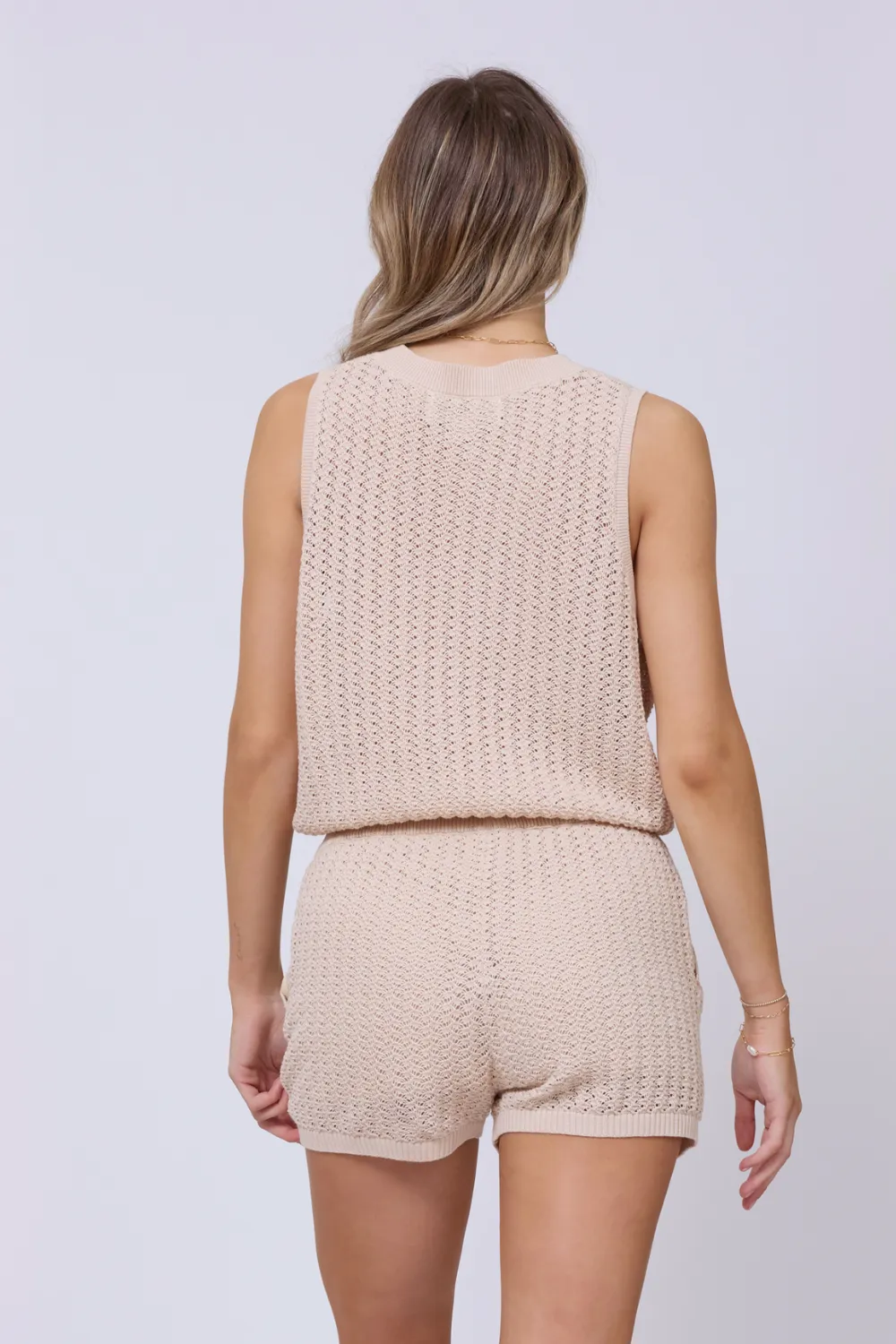 Bali Beige Open Crochet Tie Tank