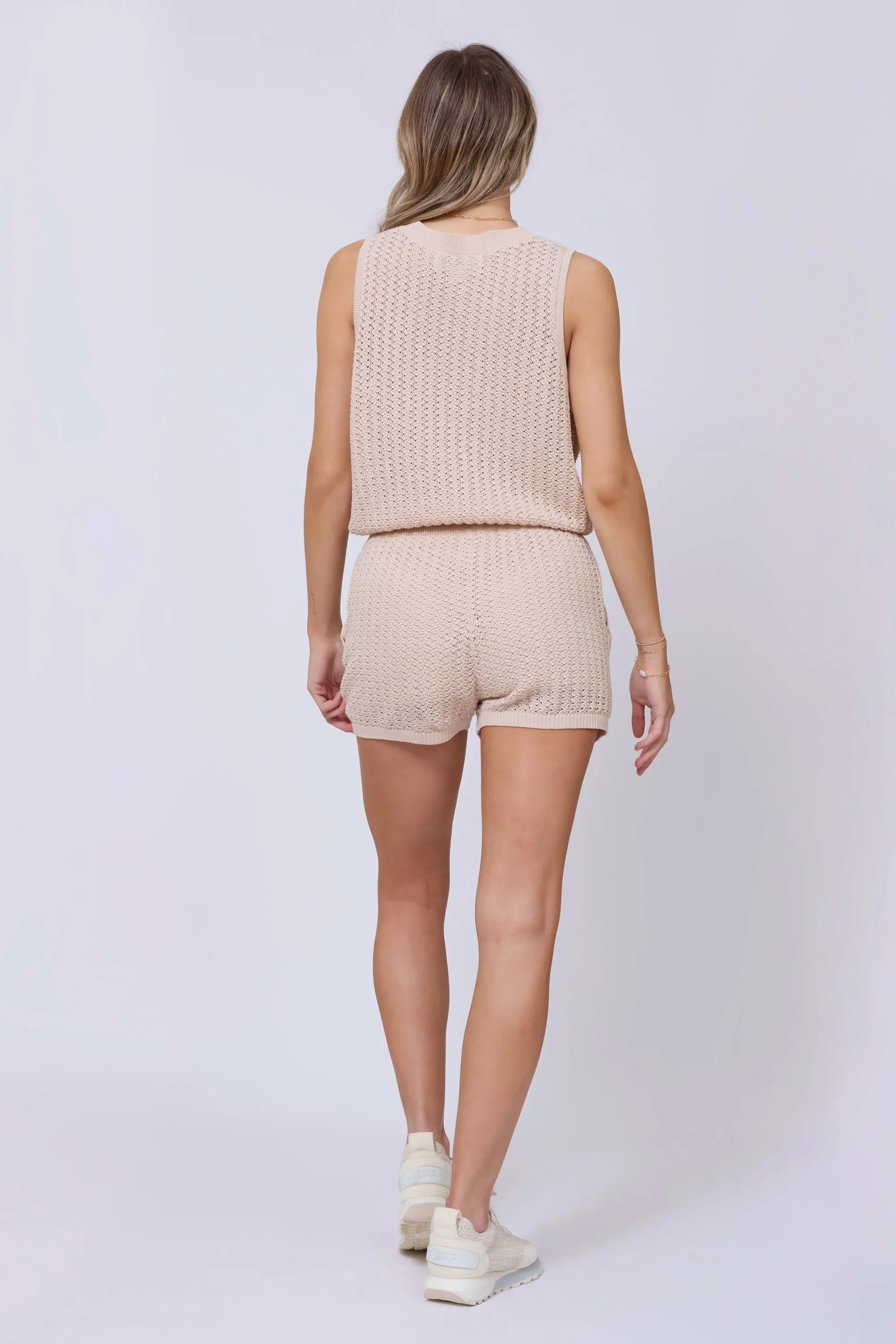 Bali Beige Open Crochet Tie Tank