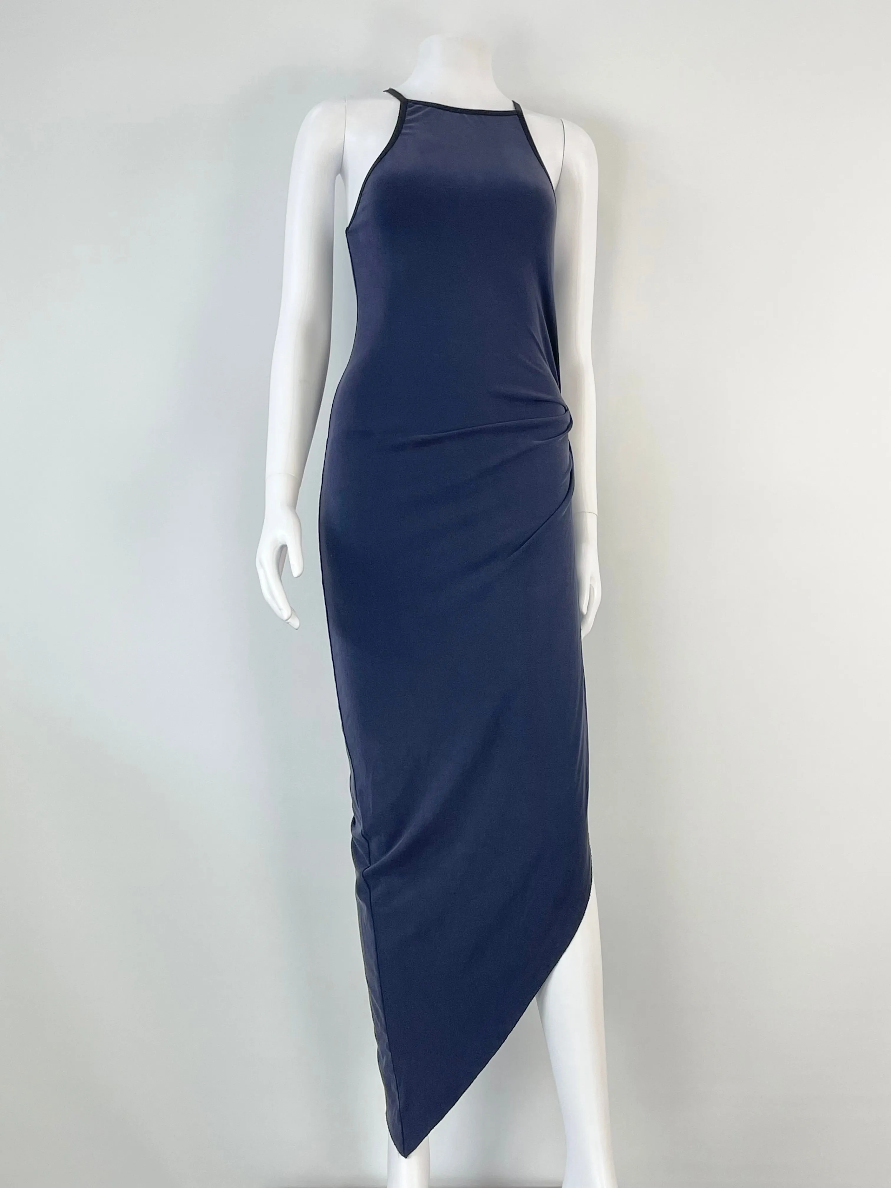 Bec   Bridge Navy Blue Ruched Waist Asymmetric Shift Dress - AU8