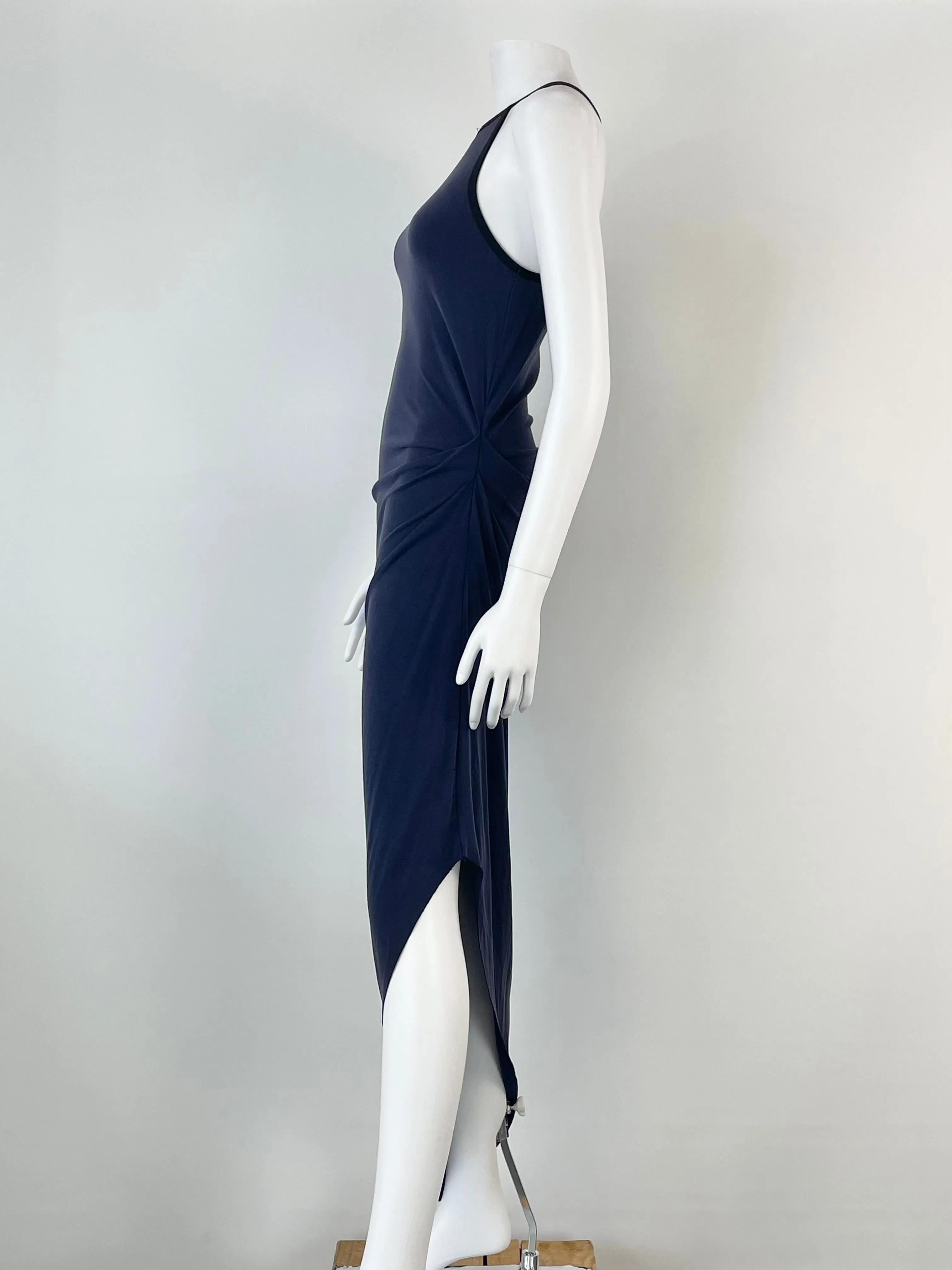 Bec   Bridge Navy Blue Ruched Waist Asymmetric Shift Dress - AU8