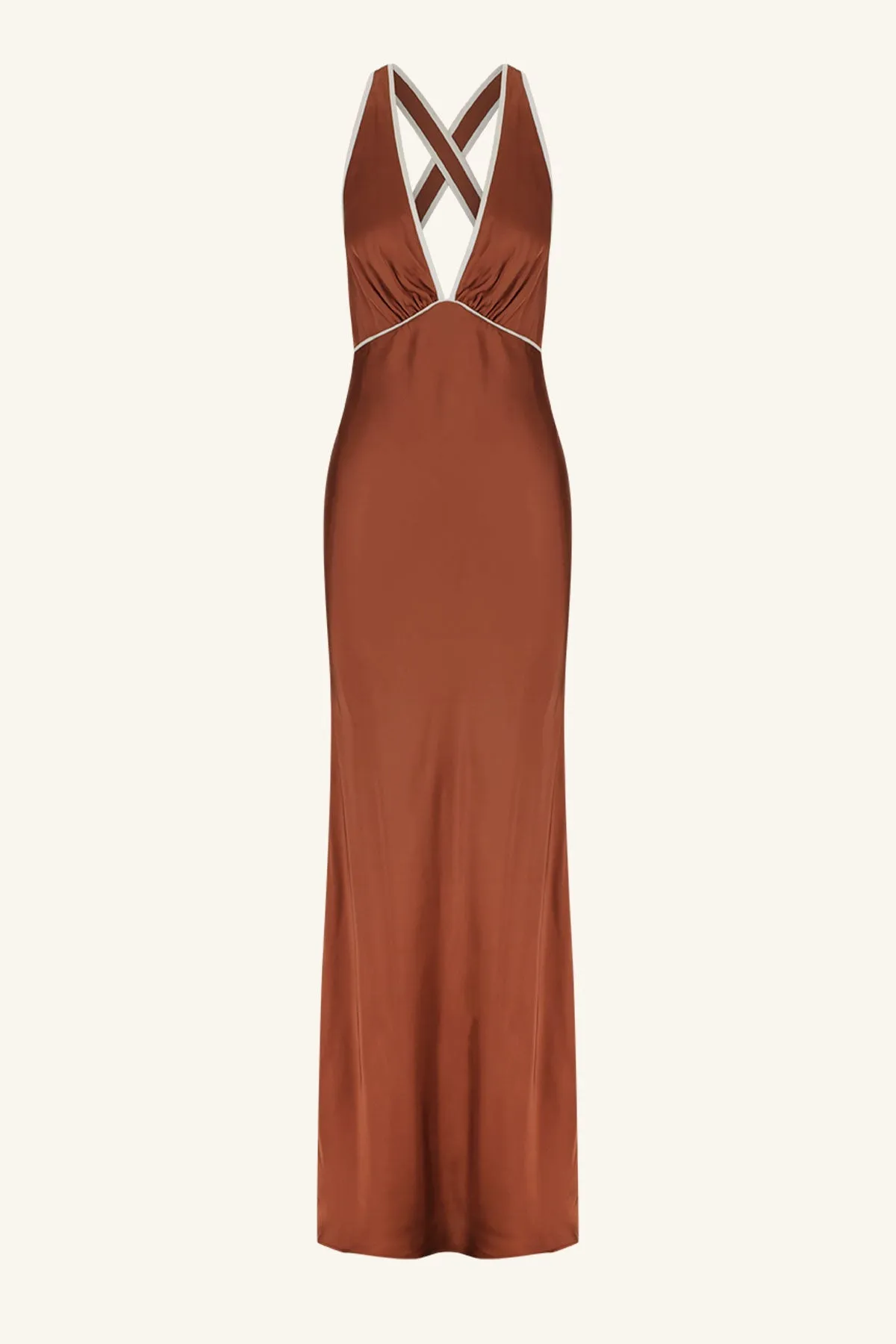 BELKIS CONTRAST PLUNGED CROSS BACK MAXI DRESS