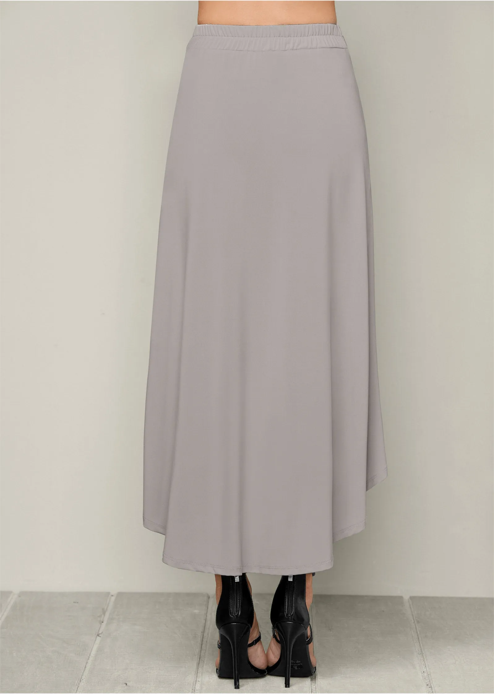 Belted High-Low Maxi Skirt - Grey