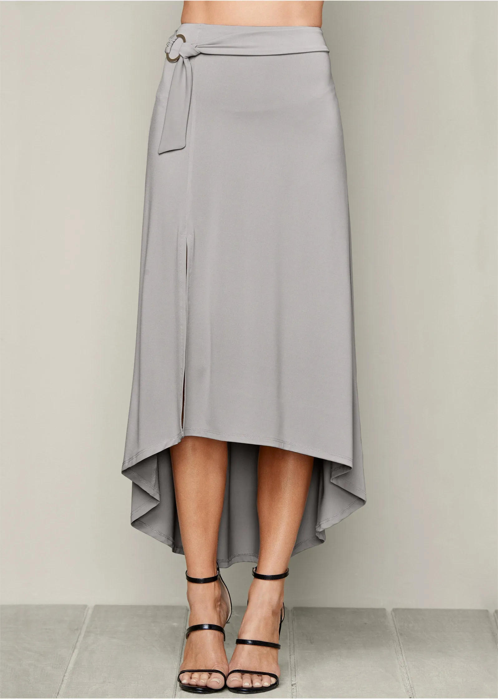 Belted High-Low Maxi Skirt - Grey