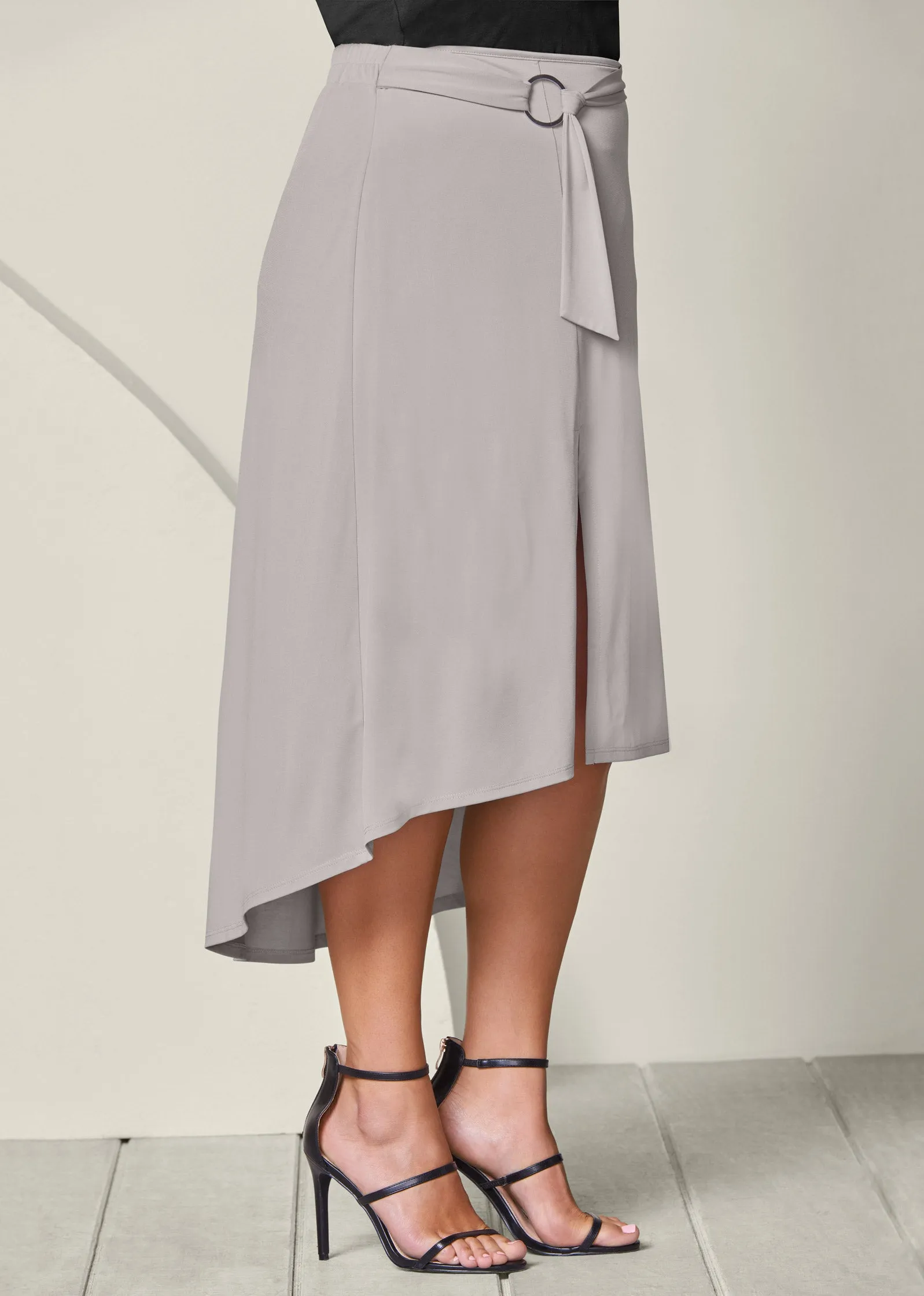 Belted High-Low Maxi Skirt - Grey