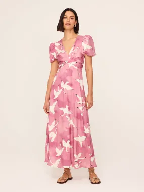 Bernice Pink Swans Print Midi Dress