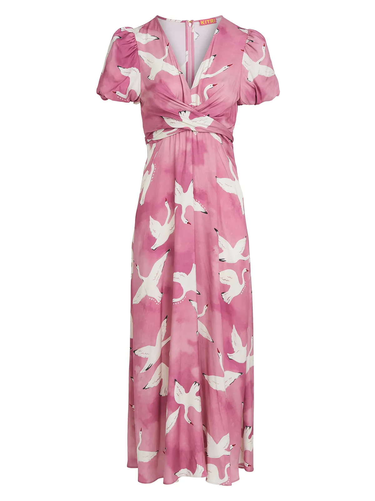 Bernice Pink Swans Print Midi Dress