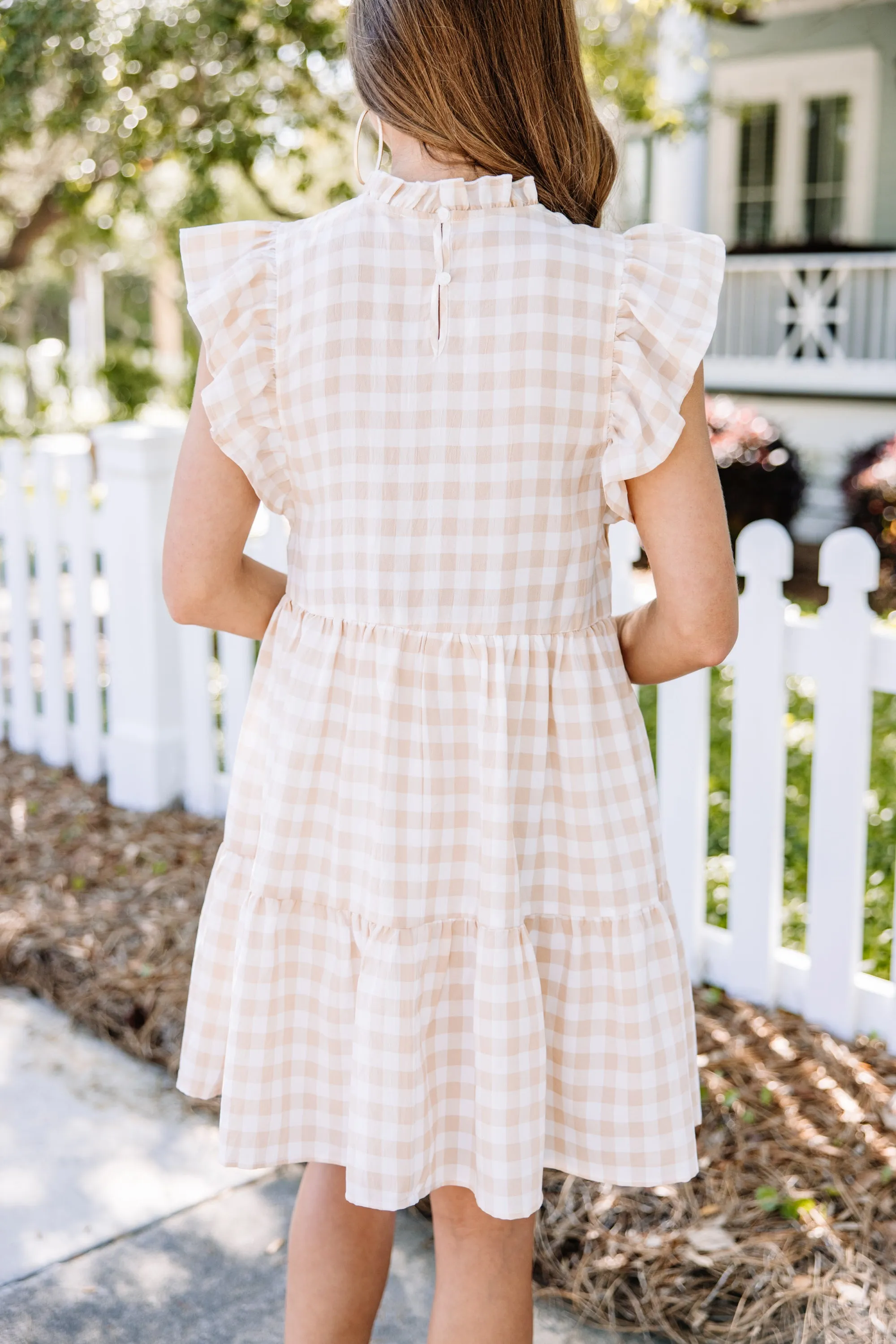 Best Day Ever Taupe Brown Gingham Babydoll Dress