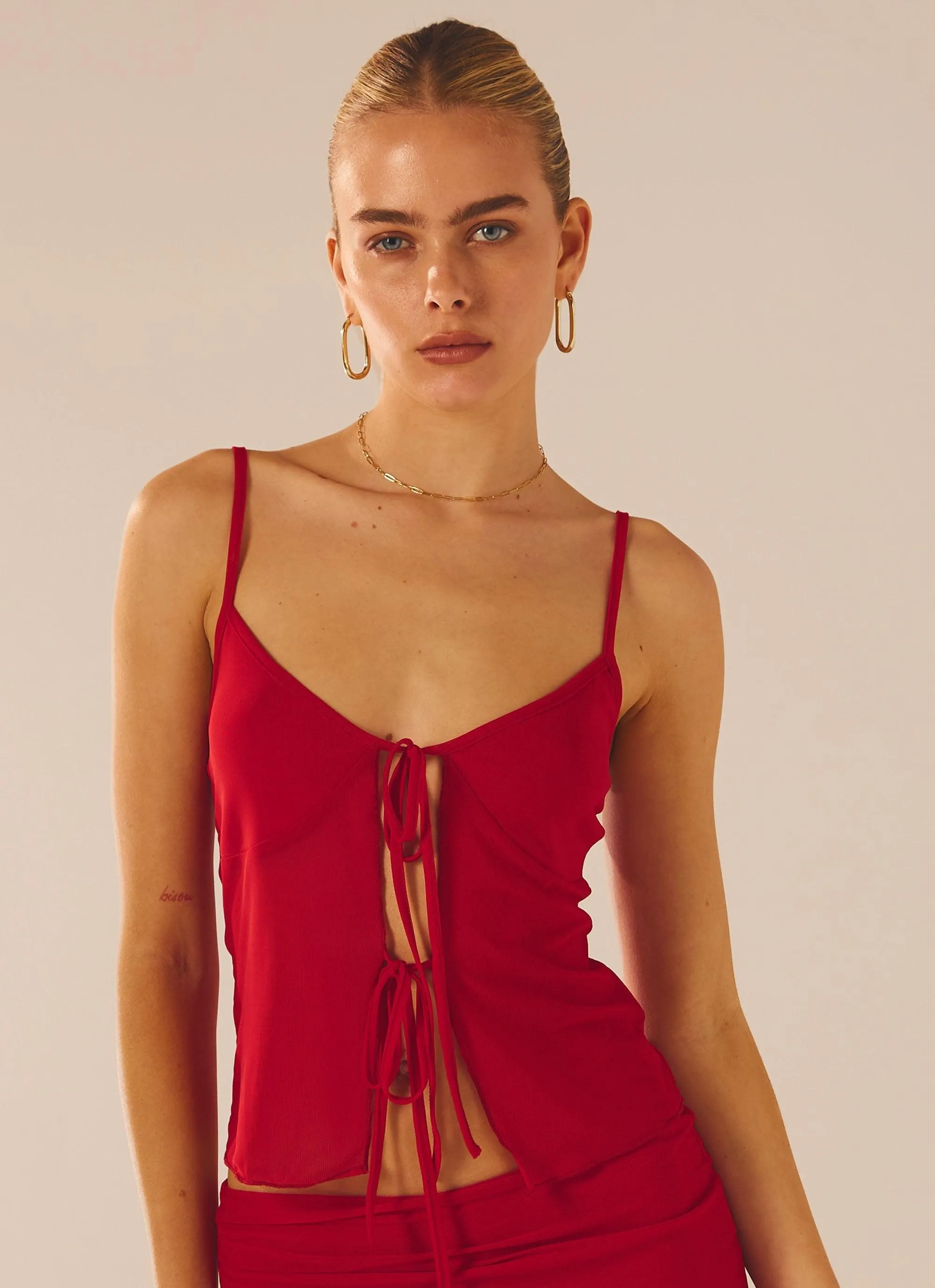 Bittersweet Mesh Cami Top - Red Rose