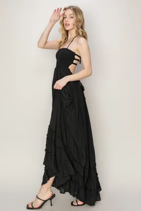 Black Backless Halter Maxi Dress