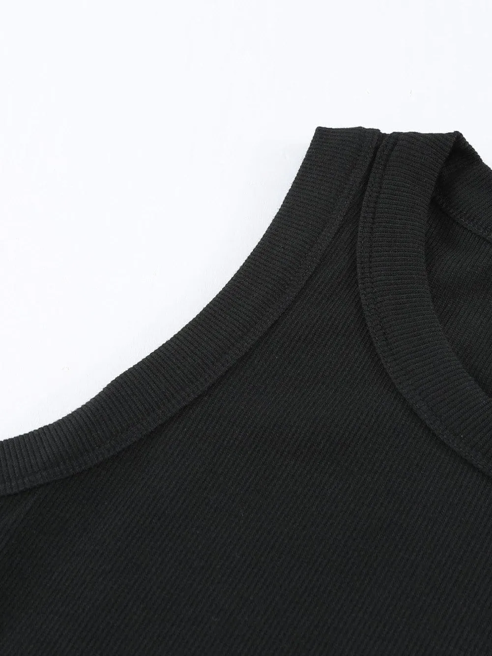 Black Ribbed Tank Top with Round Neck