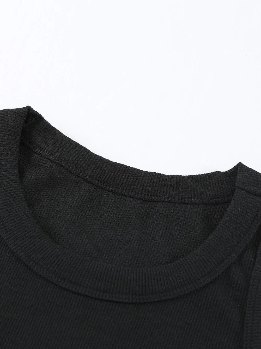 Black Ribbed Tank Top with Round Neck