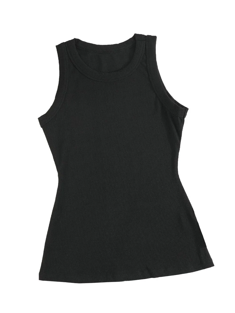 Black Ribbed Tank Top with Round Neck