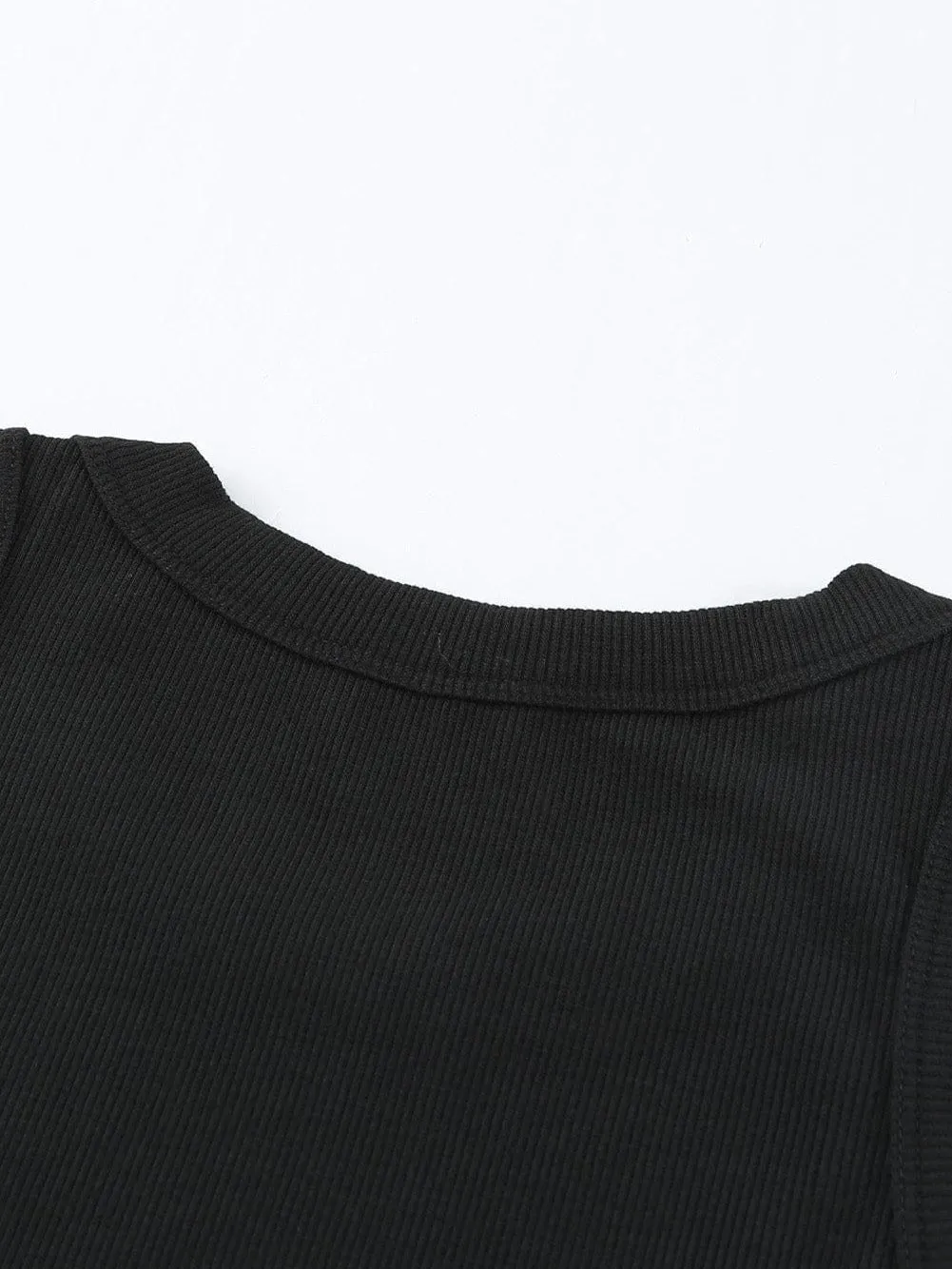 Black Ribbed Tank Top with Round Neck