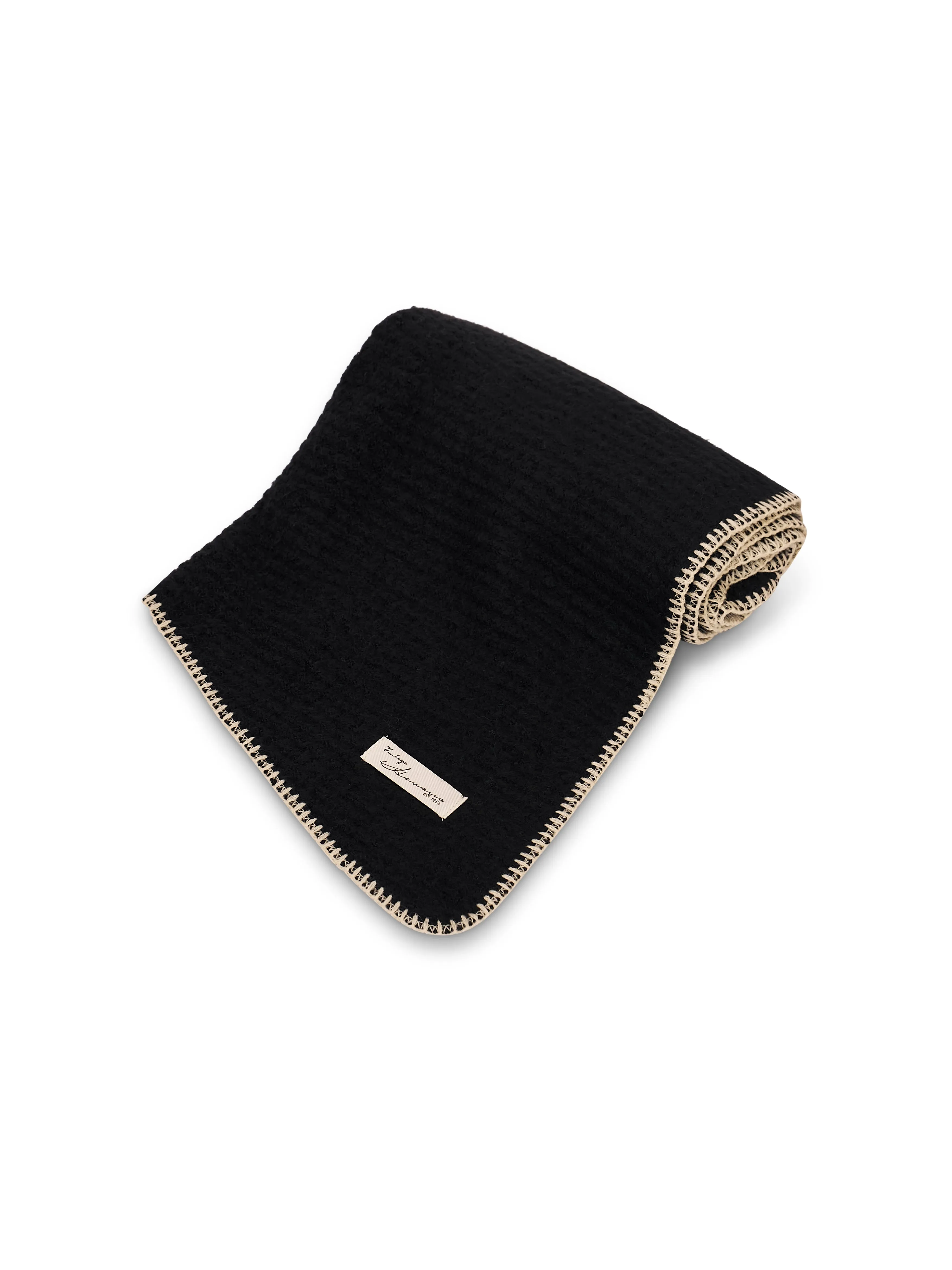 BLANKET STITCH KNIT SCARF - BLACK/IVORY