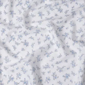 Blue Blossom Sketch Printed Linen Fabric, 150 cm Width - Delicate Florals on White-D18741