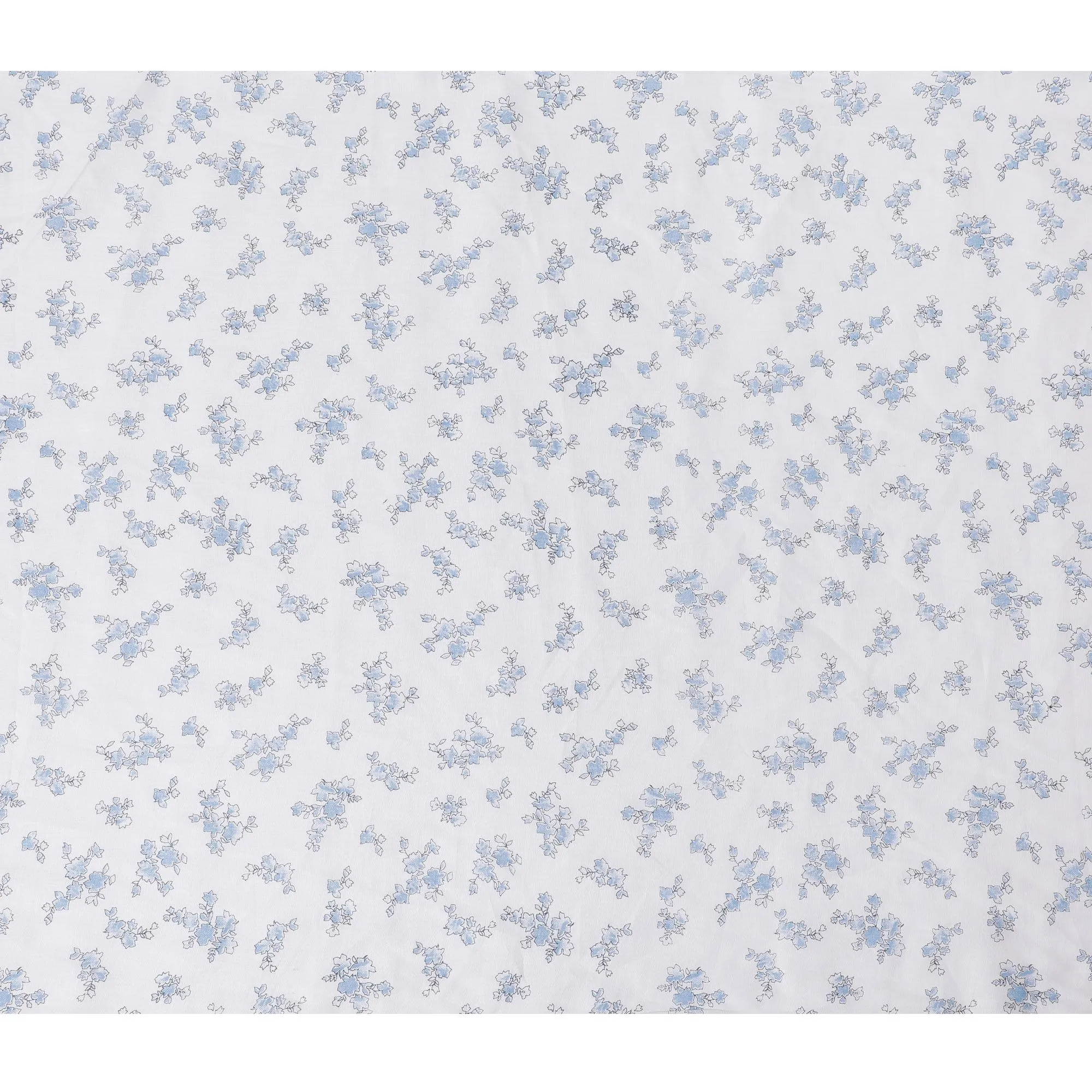 Blue Blossom Sketch Printed Linen Fabric, 150 cm Width - Delicate Florals on White-D18741