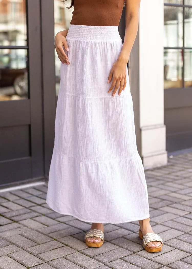 Bobi Tiered Maxi Skirt - White