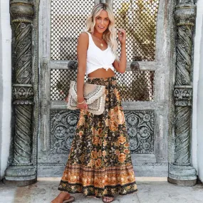 Bohemian Floral Print Maxi Skirt