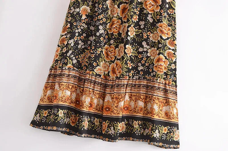 Bohemian Floral Print Maxi Skirt