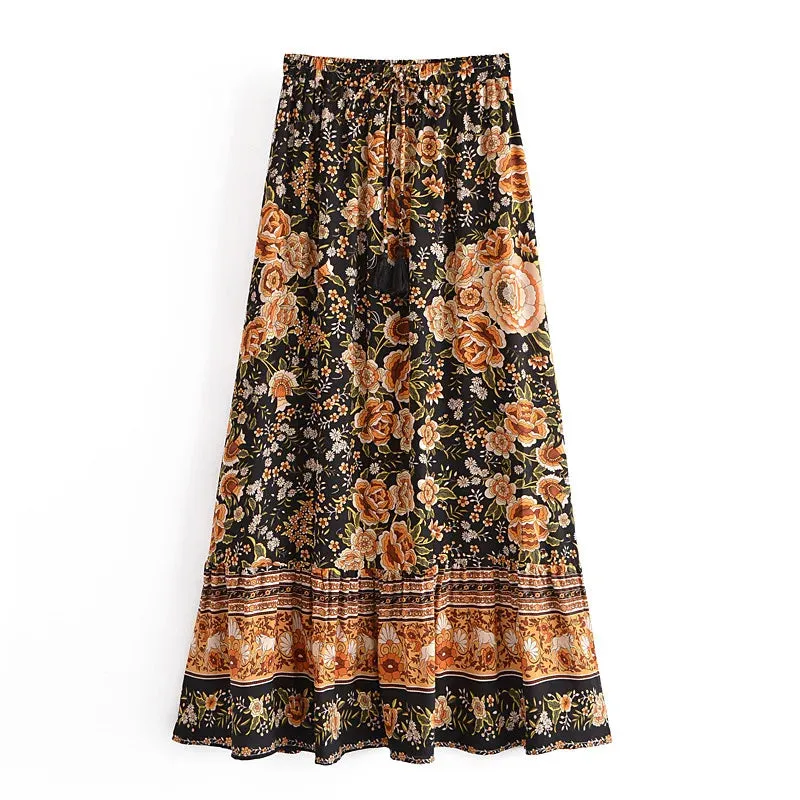 Bohemian Floral Print Maxi Skirt